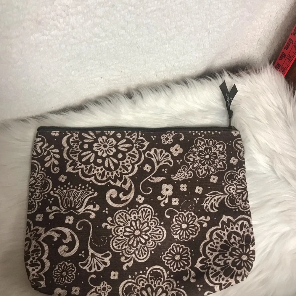thirty-one Brown and Cream Floral Zip Cosmetic Pouch